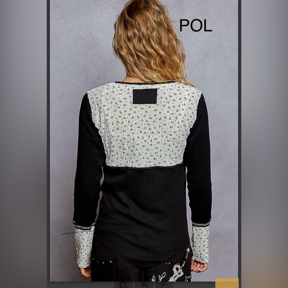 BP219-1🤍🖤NEW! POL pretty black top w/cream sleeve detail+cream back accent! - Picture 5 of 7